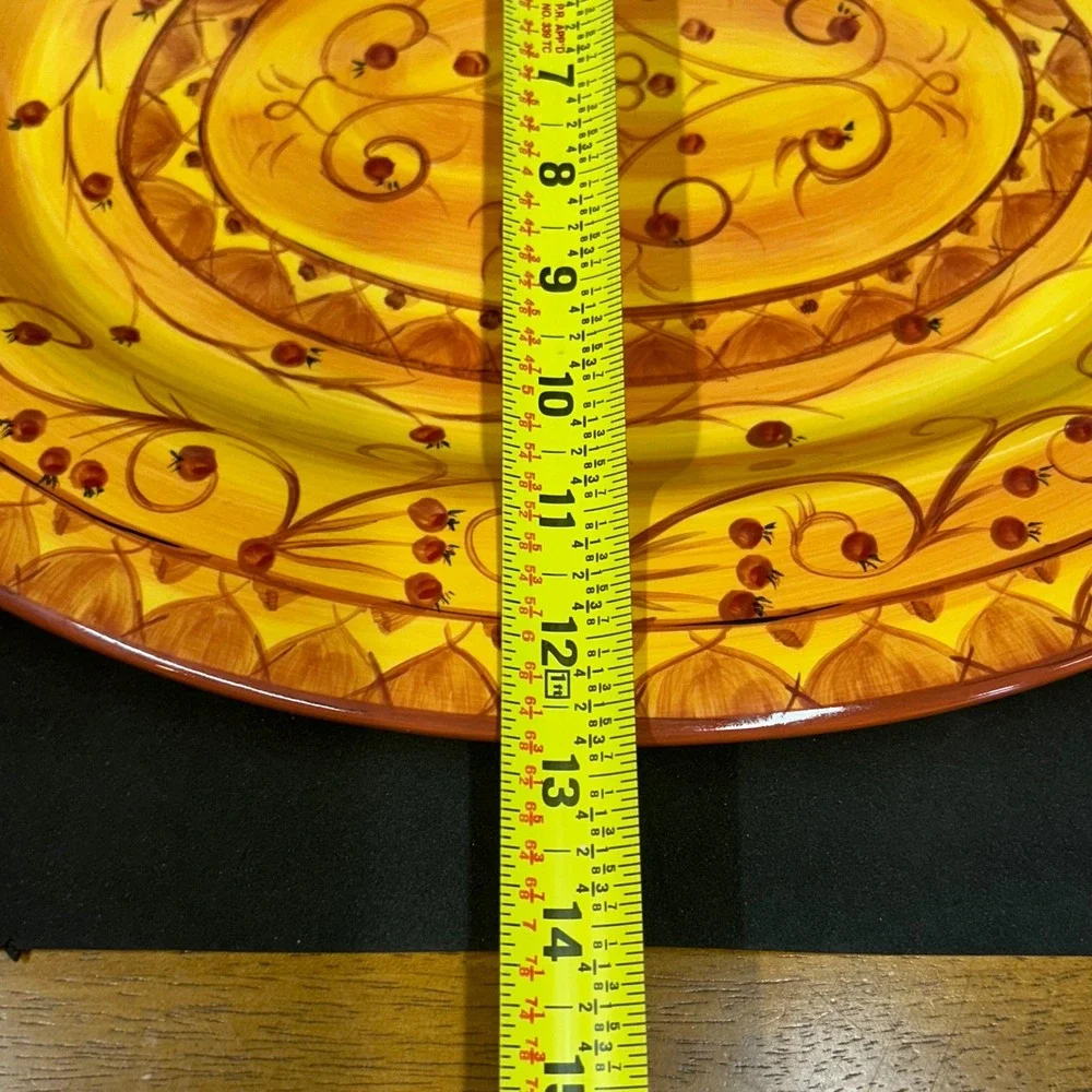 Pier 1 Karistan Hand Painted Earthenware Oval Serving Platter Yellow 16 Inch